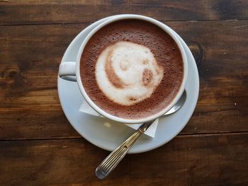 Directly above shot of coffee cup on table