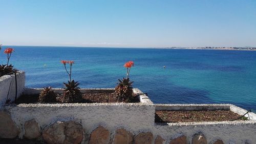 Scenic view of sea against clear sky