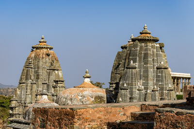 Ancient temple unique architecture with bright blue sky at morning