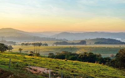 High angle view of landscape against sky during sunrise