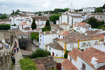 High angle view of buildings in town