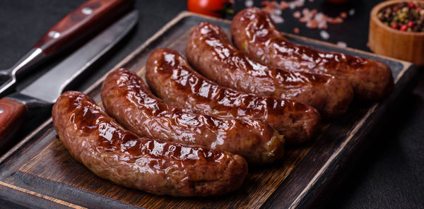 High angle view of meat on table