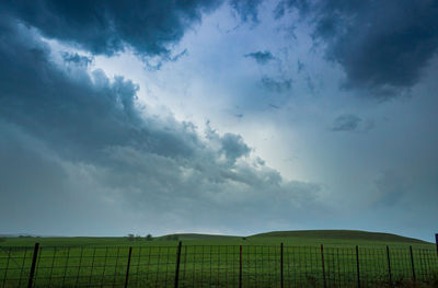 Scenic view of field against cloudy sky