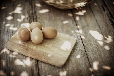 Close-up of eggs on cutting board