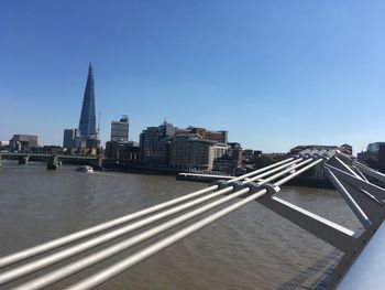 Modern buildings in city against clear sky