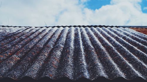 Close-up of roof tiles against sky