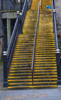 High angle view of yellow staircase