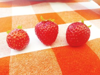 Close-up of strawberries on table