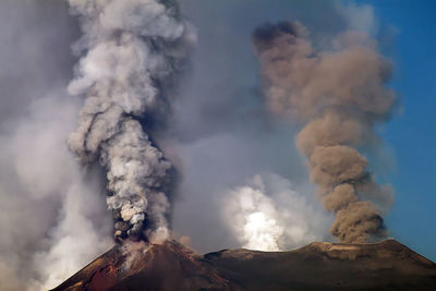 Panoramic view of volcanic mountain against sky