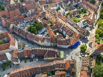 Germany, bavaria, nuremberg, aerial view of medieval townhouses