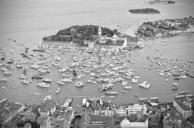 High angle view of boats on beach