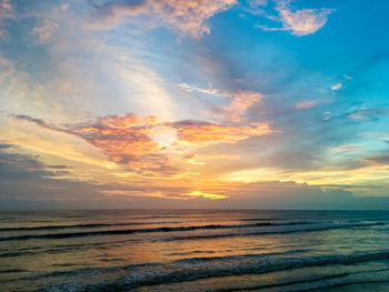 Scenic view of sea against sky at sunset