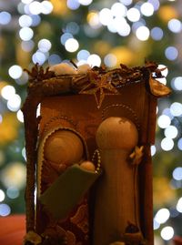 Close-up of illuminated christmas tree at night