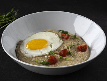 High angle view of breakfast served in plate