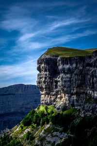 Rock formations on landscape against cloudy sky