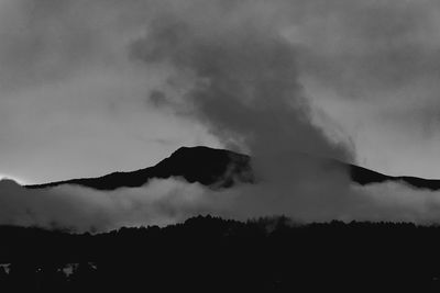 Scenic view of silhouette mountain against sky