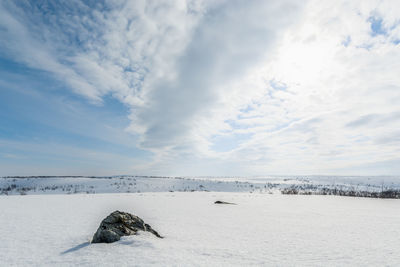 Scenic view of snow covered landscape against sky