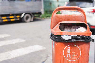 High angle view of garbage bin