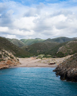 View of the beach of cala domestica in sardinia