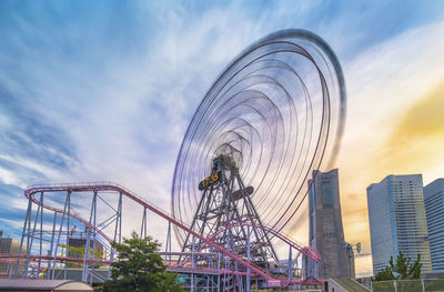 View from kokusai bridge of cosmo clock 21 big wheel at cosmo world theme park.