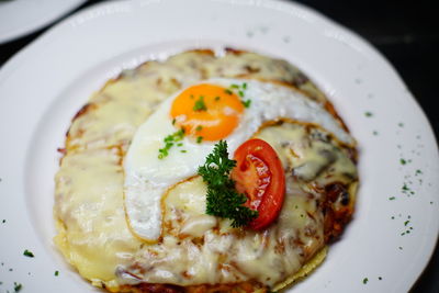 High angle view of breakfast served in plate