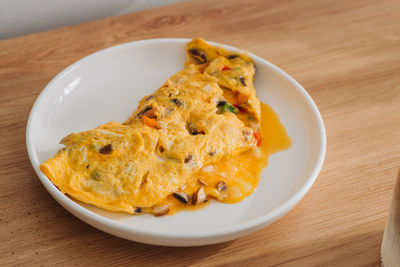 High angle view of food in plate on table