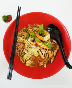 High angle view of food in bowl on table