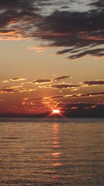 View of sea against cloudy sky during sunset