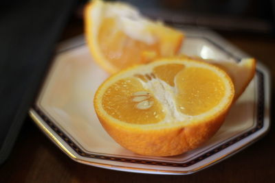 High angle view of orange on table