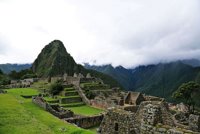 High angle view of old ruins against sky