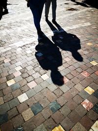 Low section of people walking on street