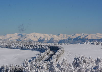 Scenic view of snowcapped mountains against sky