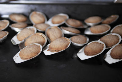 High angle view of coffee beans on table