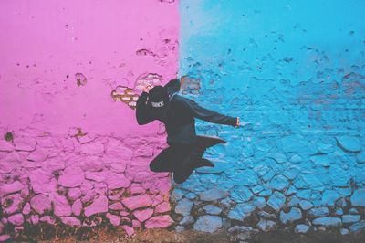 High angle view of person swimming underwater