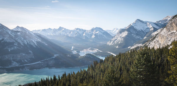 Scenic view of snowcapped mountains against sky