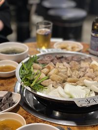 High angle view of food in plate on table