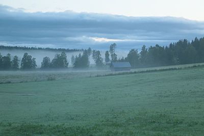 Scenic view of field against cloudy sky