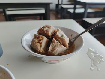 Close-up of food in plate on table