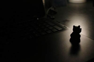 High angle view of child on table