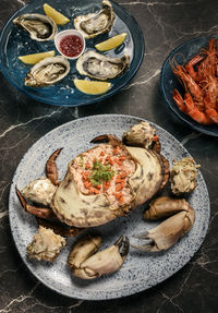 High angle view of food in plate on table