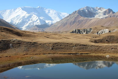 Scenic view of snowcapped mountains against sky