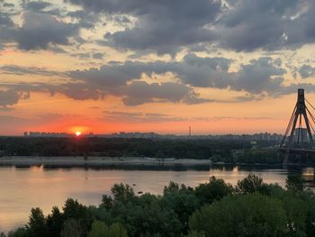 Scenic view of river against sky during sunset