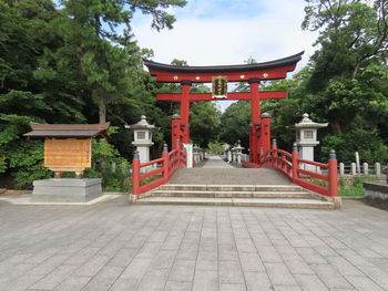 View of temple against building