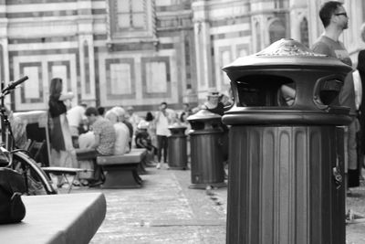People in front of building