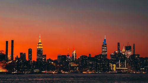 View of city at sunset