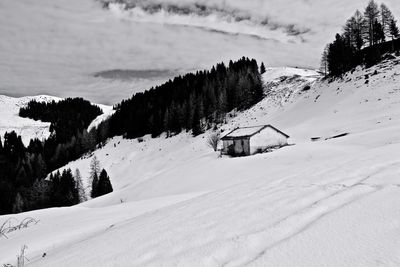 Scenic view of snow covered landscape against sky