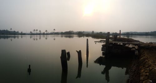 Panoramic view of lake against sky during sunset