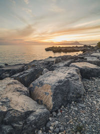 Scenic view of sea against sky during sunset