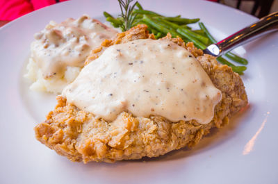 Close-up of fried chicken in plate