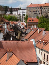 High angle view of buildings in city